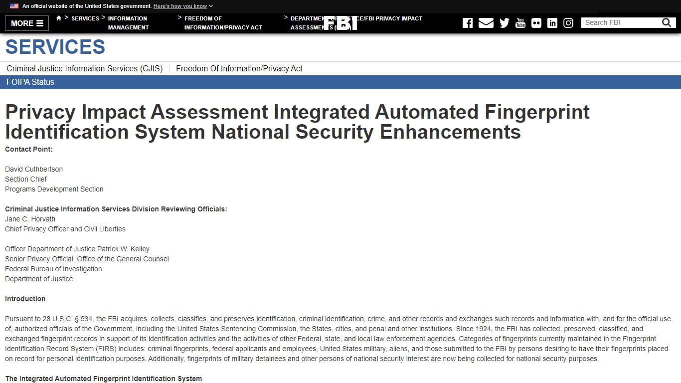 IAFIS — FBI - Federal Bureau of Investigation